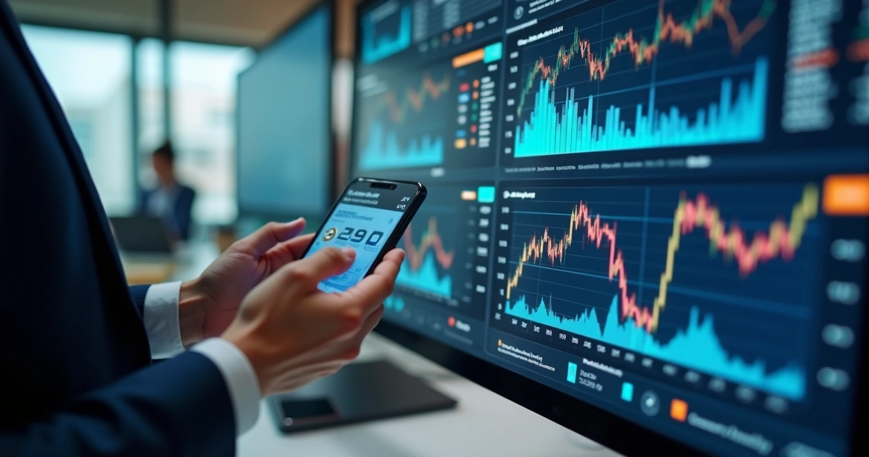 Mãos de profissional analisando dados tributários em tela digital com gráficos e números fiscais detalhados 