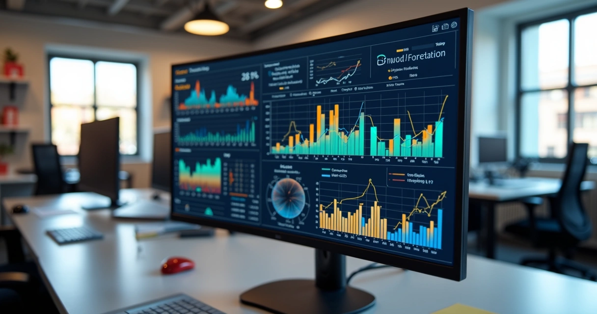 Dashboard moderno exibindo gráficos de análise de dados de vendas no varejo em alta resolução 