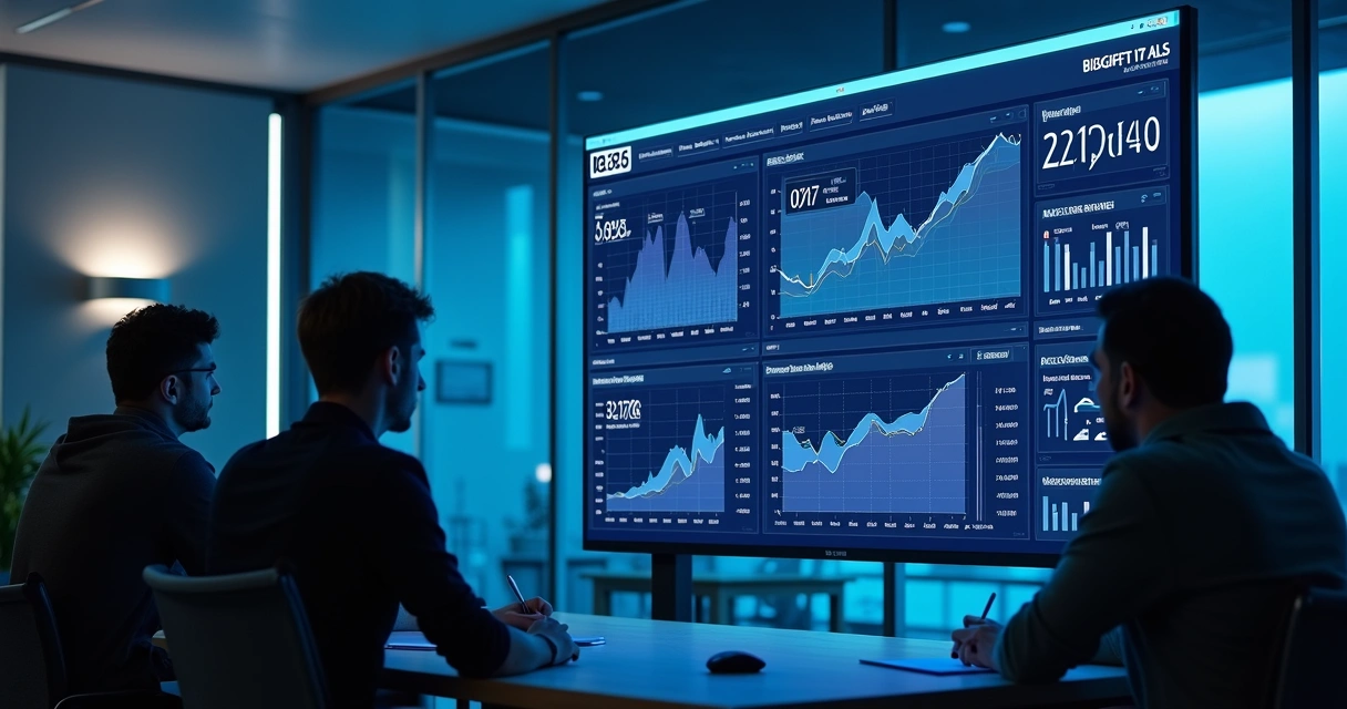 Painel digital exibe análise de dados de vendas e tendências 