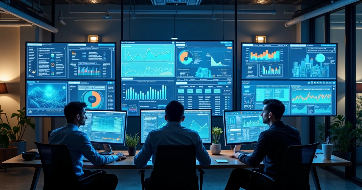 Equipe analisa dados de vendas e funil B2B em computadores 