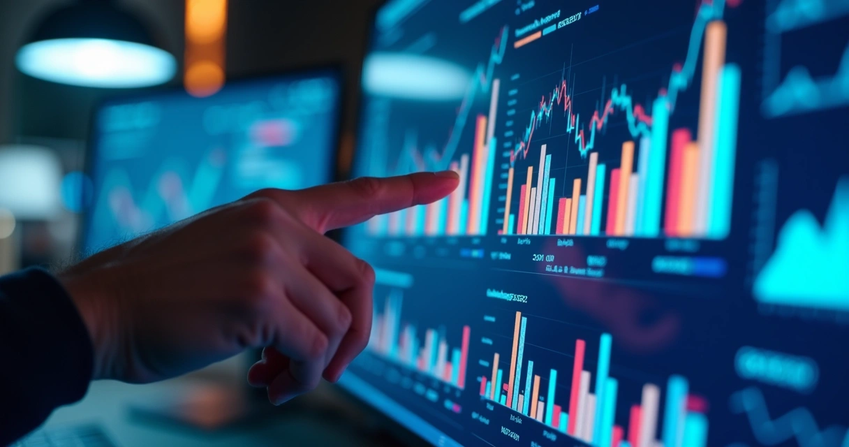 Pessoa analisando gráficos e dados de vendas online 