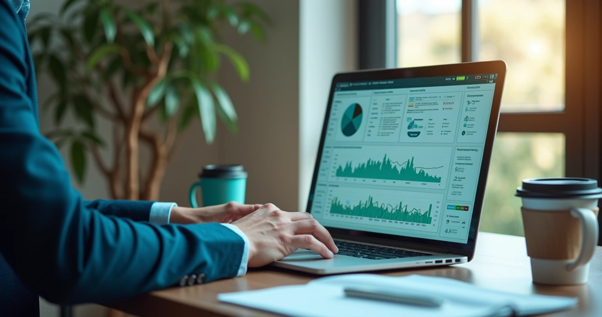 Empreendedor analisa gráficos de dados de vendas recorrentes na tela