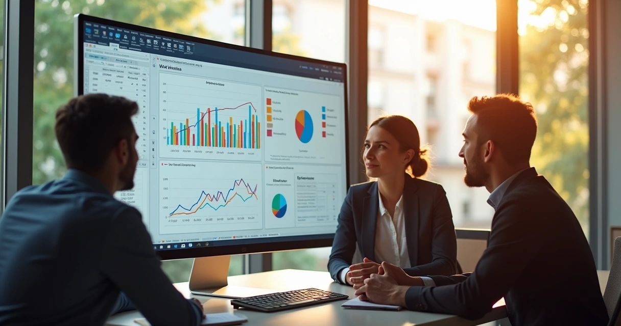 Painel de análise de vendas em Power BI com gráficos dinâmicos e fórmulas DAX na tela 