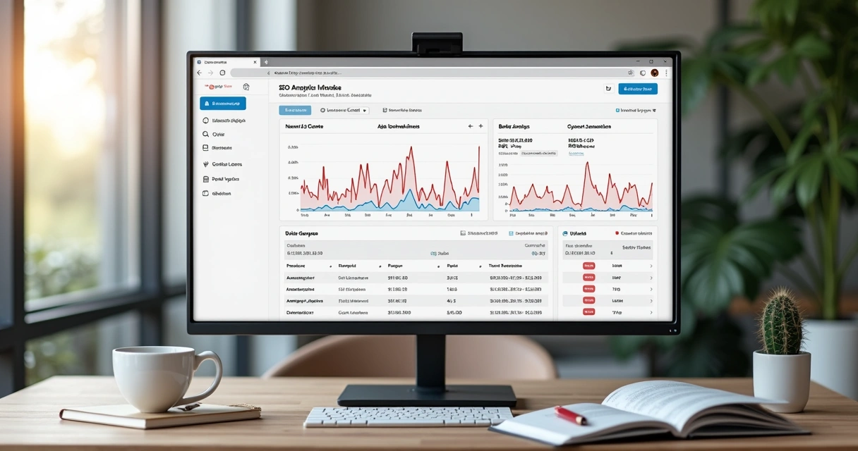 Painel de análise de SEO em computador 
