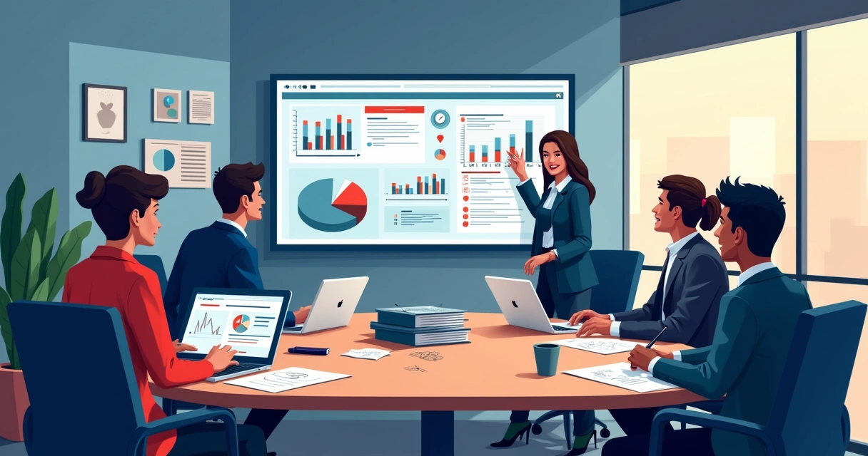 Equipe analisando gráficos de campanha política 