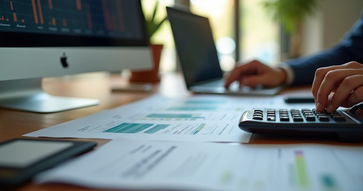 Profissional avaliando documentos e calculadora em análise de crédito negativado 