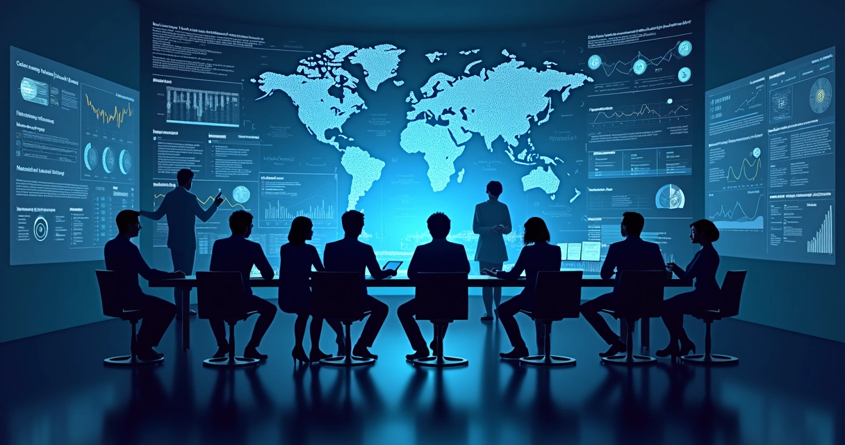 Equipe analisando dados digitais