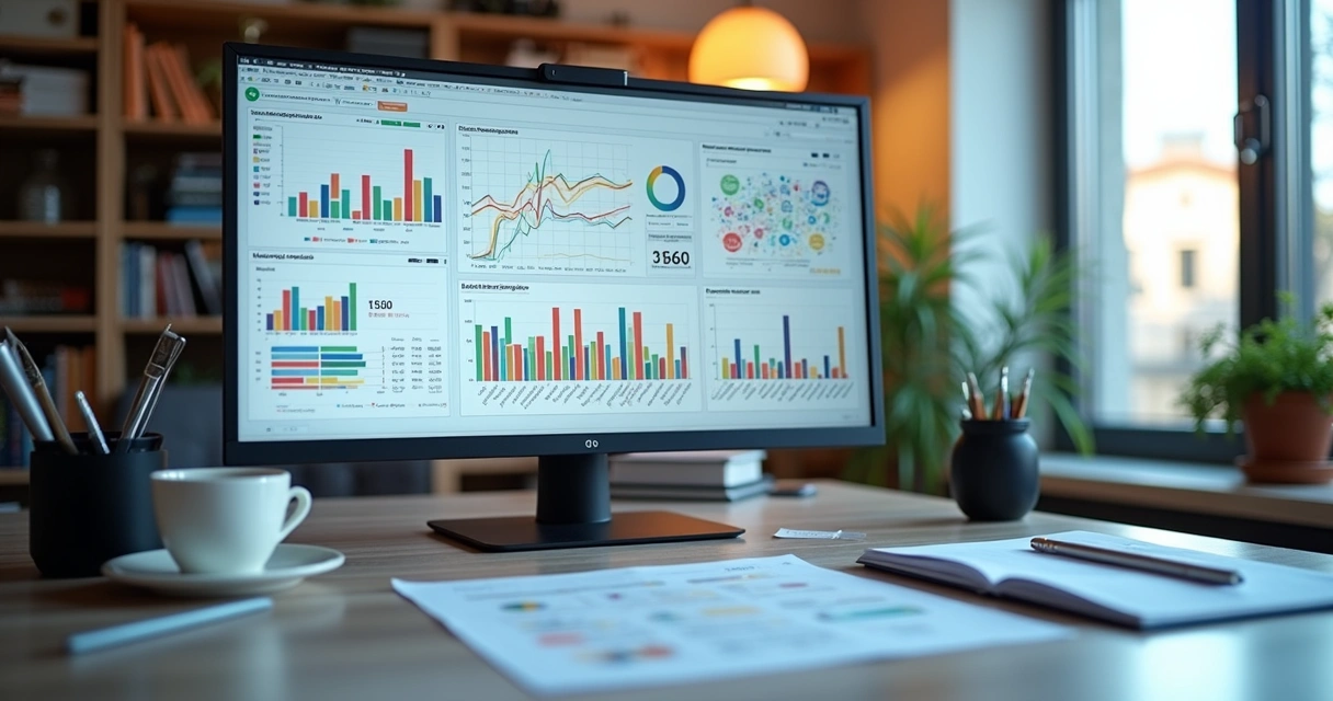 Monitor com gráficos de análise de dados de vendas em loja virtual 