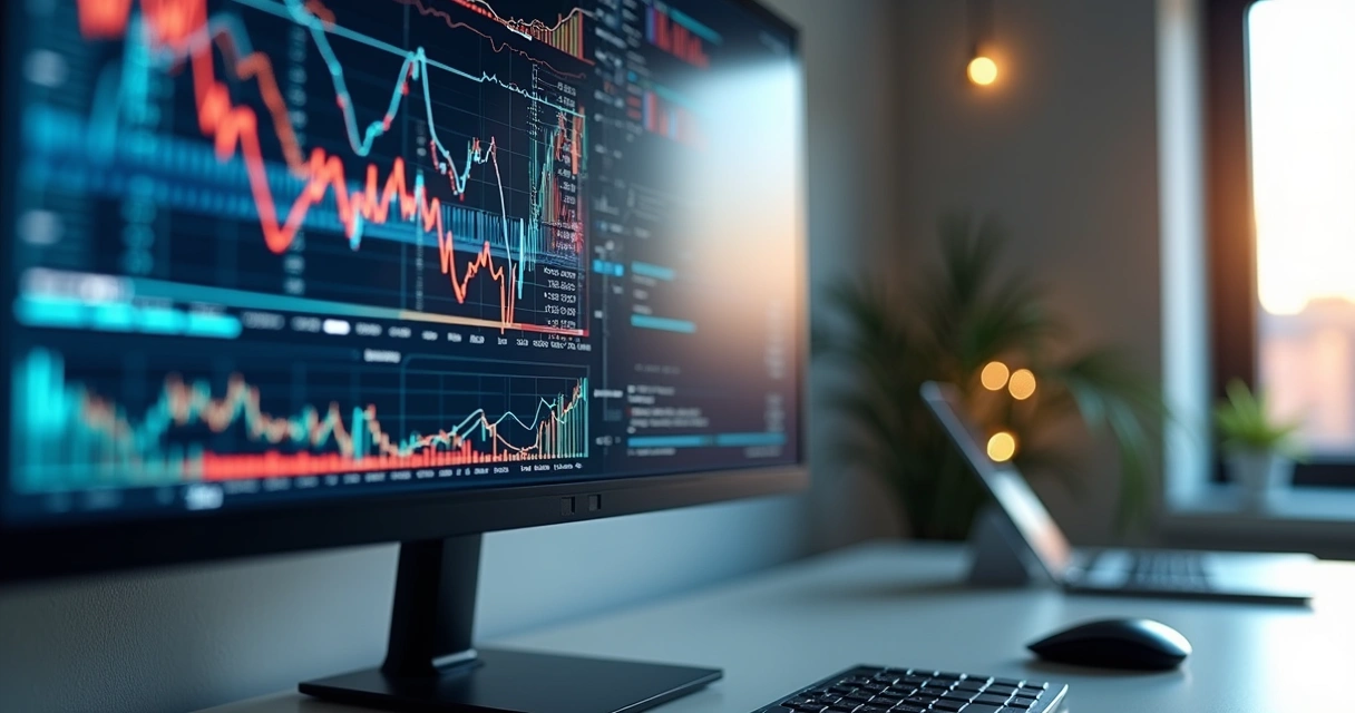 Tela de computador mostrando gráficos de dados e análise digital detalhada 