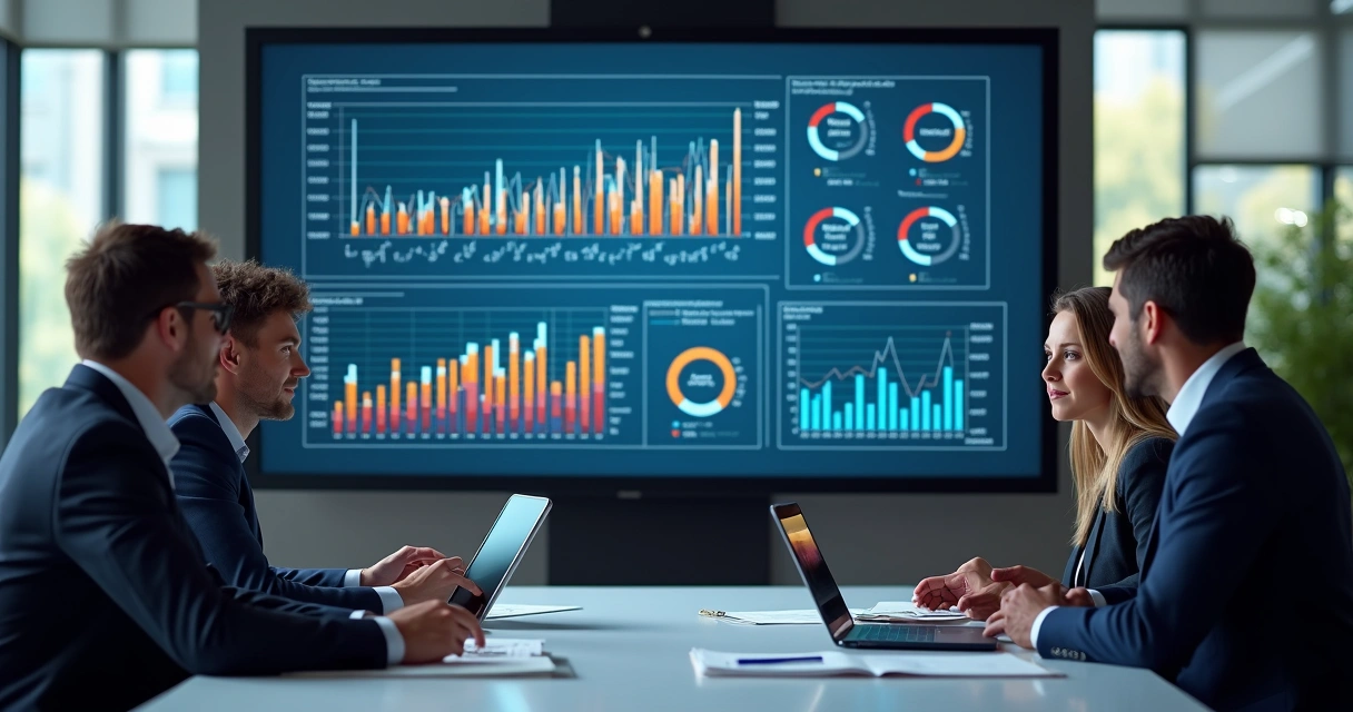 Análise de dados em computador com gráficos empresariais coloridos 