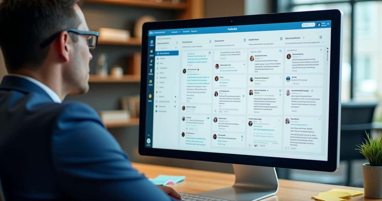 Gestor analisando painel de feedbacks em dashboard digital 