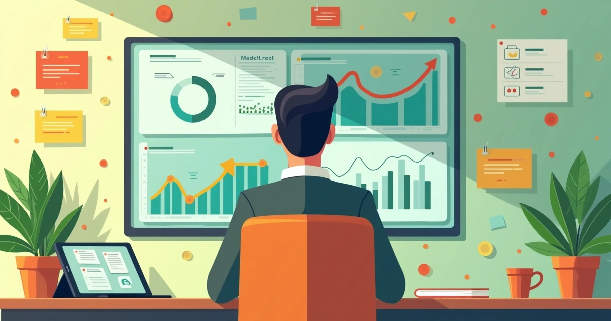 Empresário analisando métricas de vendas e gráficos em tempo real 