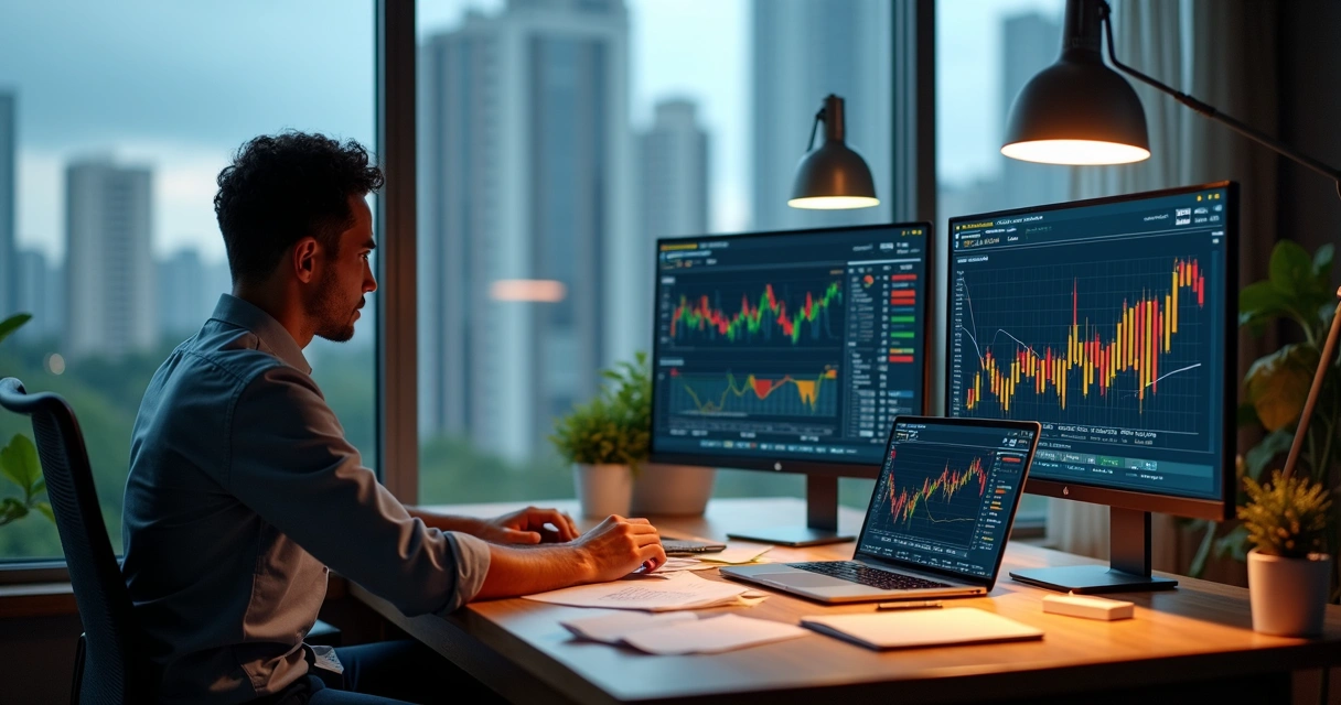 Pessoa analisando gráficos e previsões financeiras 