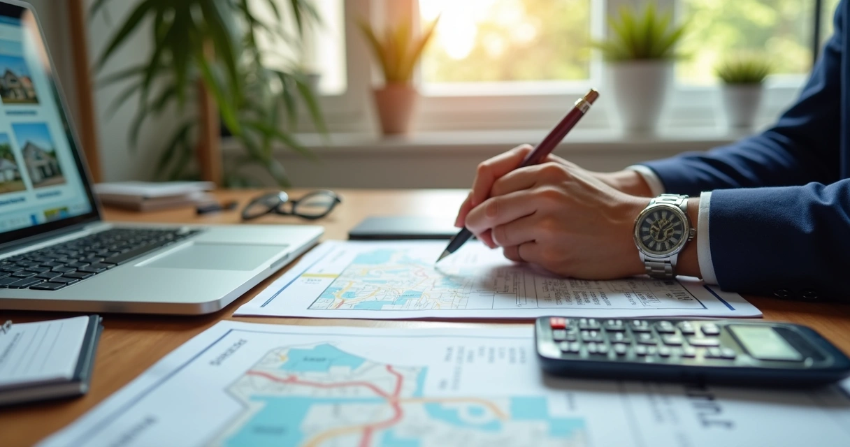 Pessoa comparando preço de imóvel com mapas e gráficos