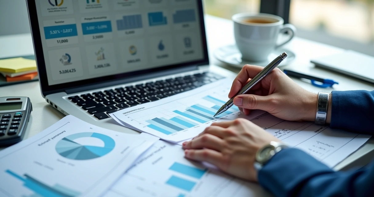 Consultor analisando proposta de preços em planilhas 