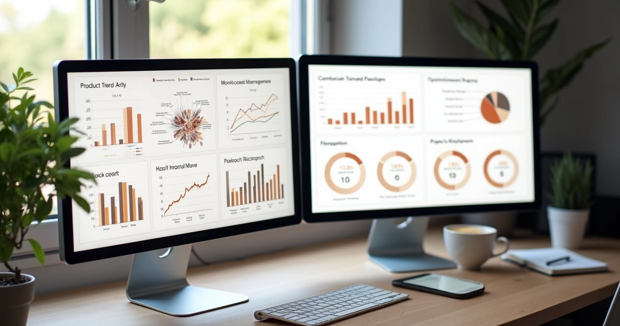 Painel de análise de tendências e gráficos de produtos digitais