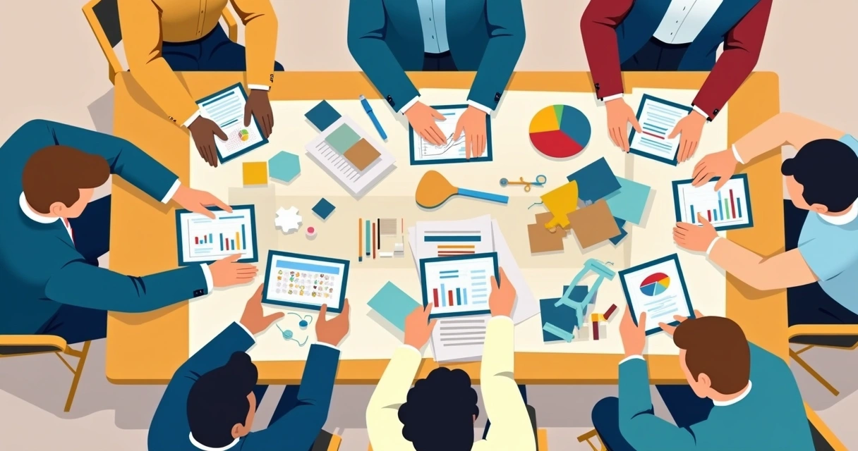 Gráfico sendo analisado por equipe de engenheiros ao lado de materiais de construção