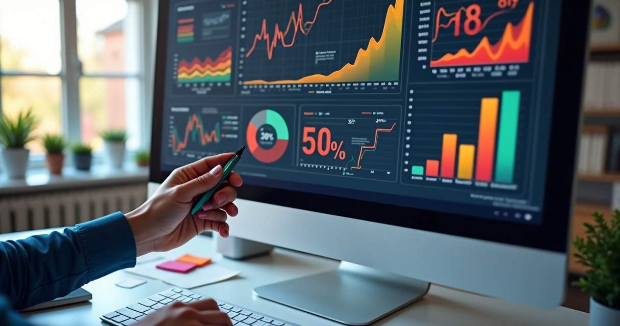 Tela com gráficos mostrando análise de resultados do site