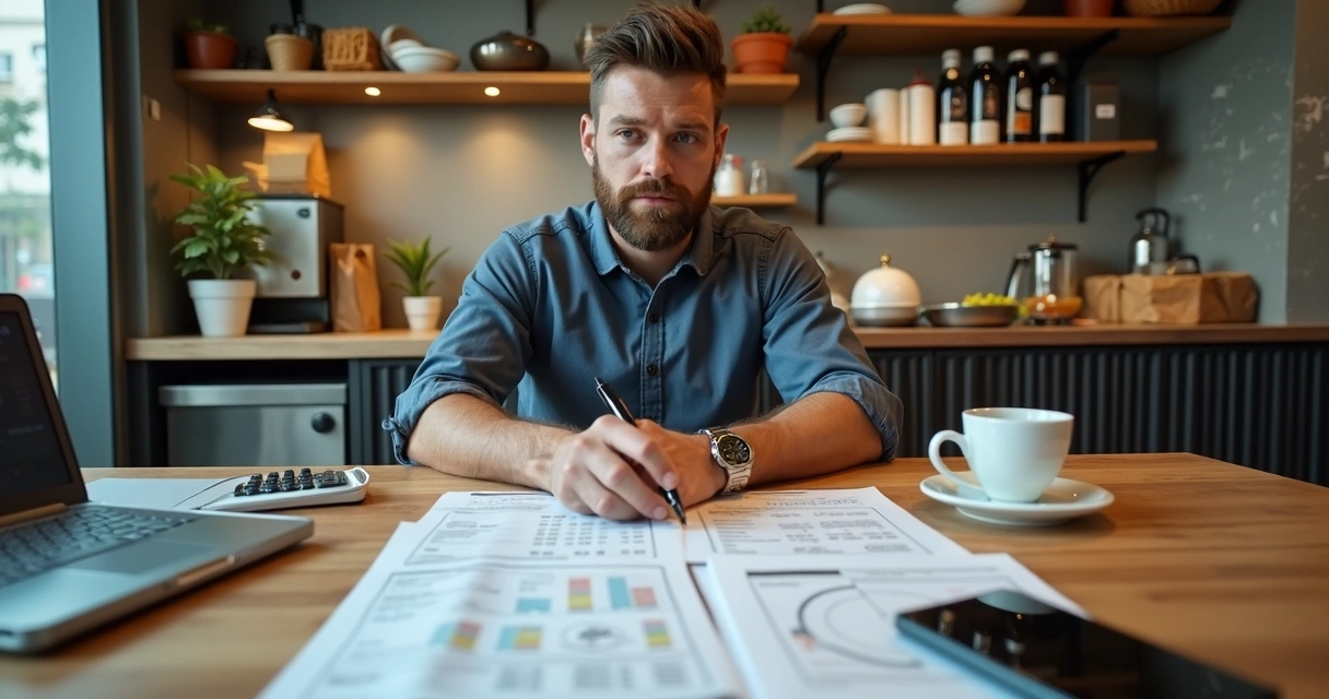 Gestor analisando pedidos e custos do delivery em um restaurante 