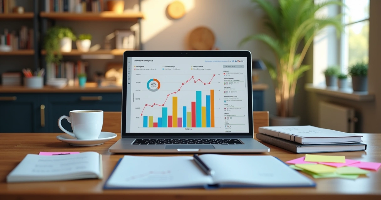 Gráficos de análise de demanda de mercado na tela de um notebook