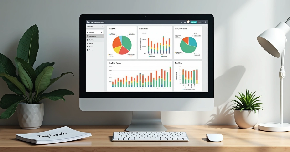 Gráficos e dados analisando crescimento do blog 