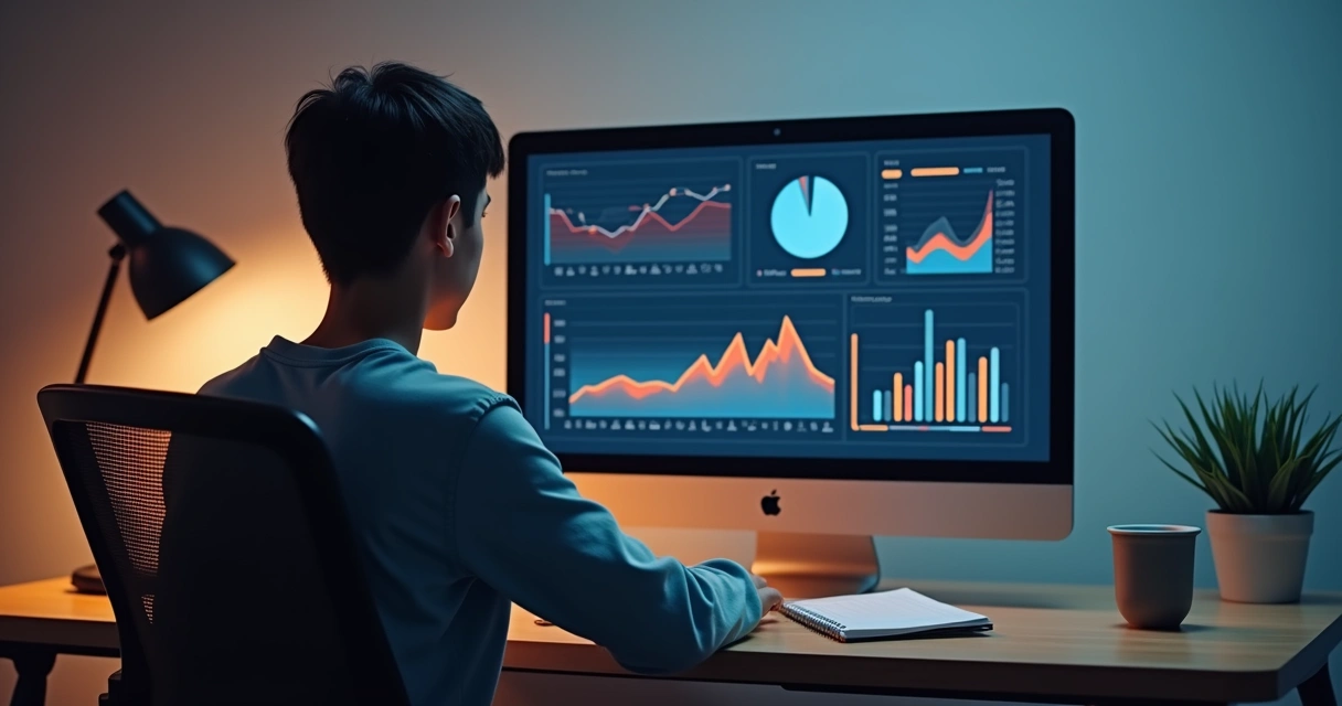 Gráfico de desempenho escolar em tela de computador 