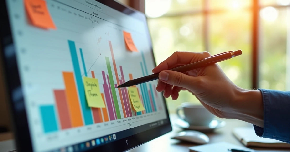 Análise gráfica das finanças de uma escola em tela de computador 