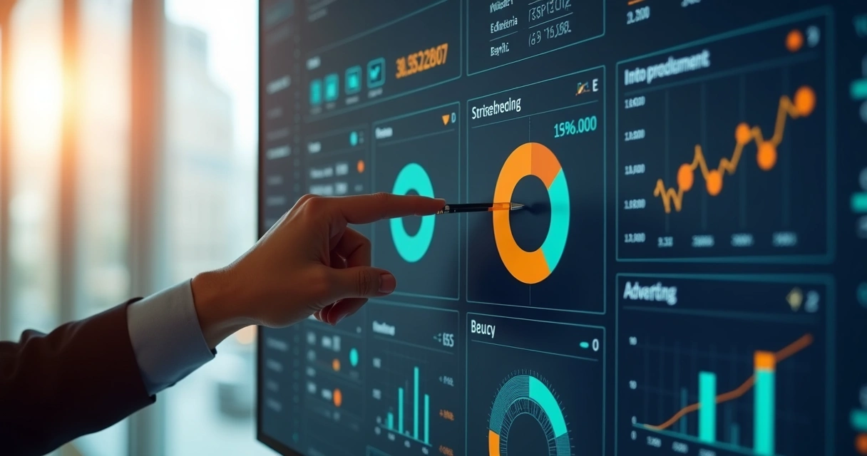 Painel de análise de desempenho de marketing digital com gráficos e dados em tela 