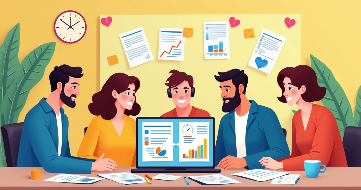 Equipe analisando despesas da empresa em computador 