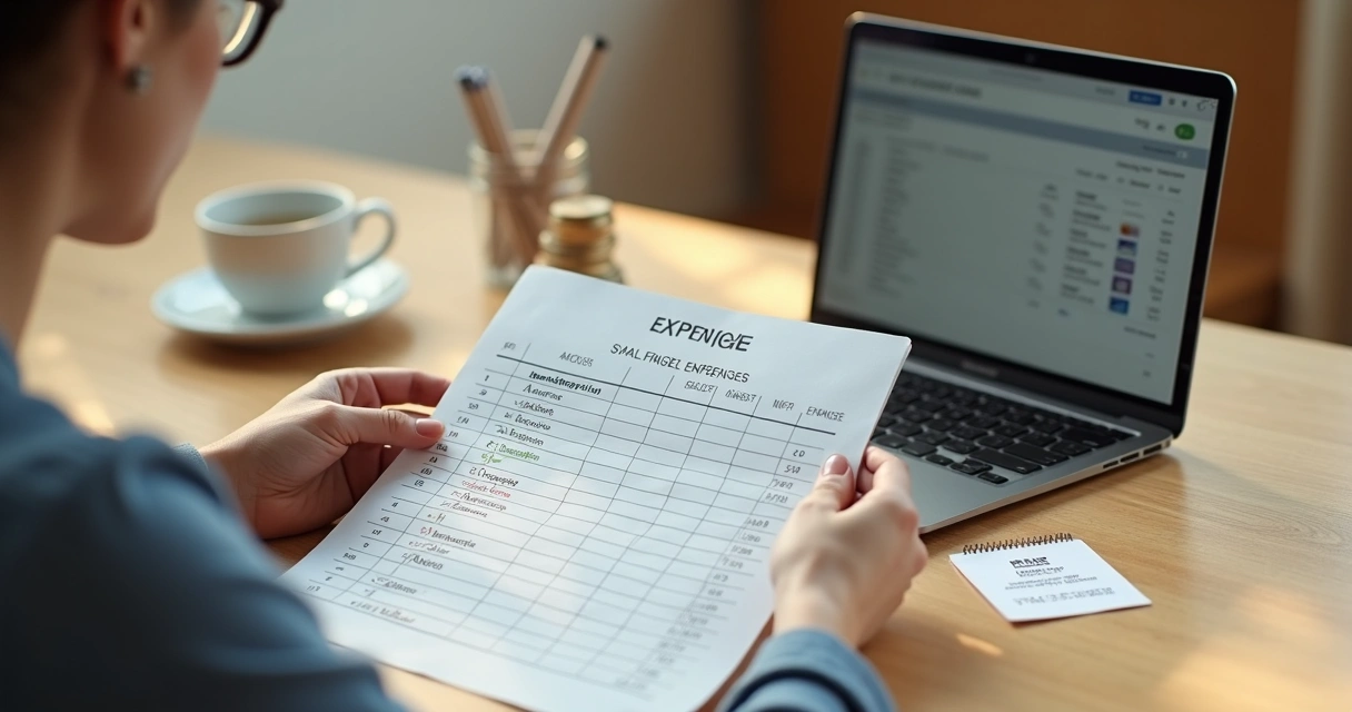Pessoa analisando planilha de despesas invisíveis em casa 
