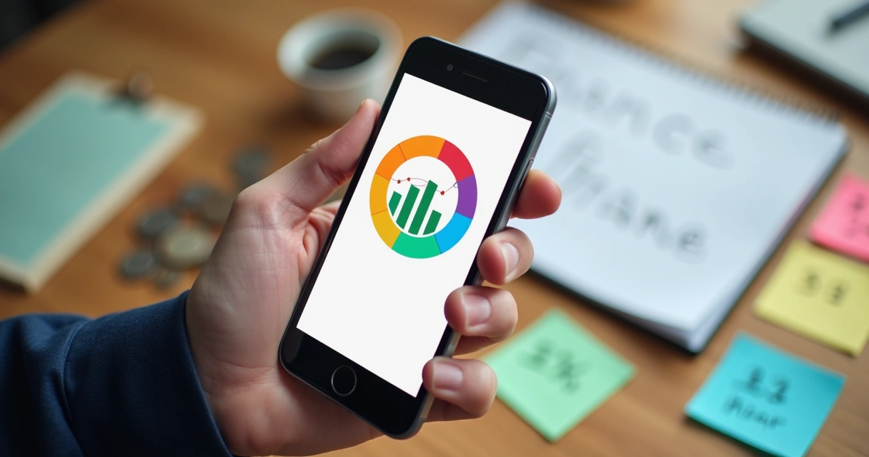 Pessoa analisando gastos em celular com gráficos de finanças 