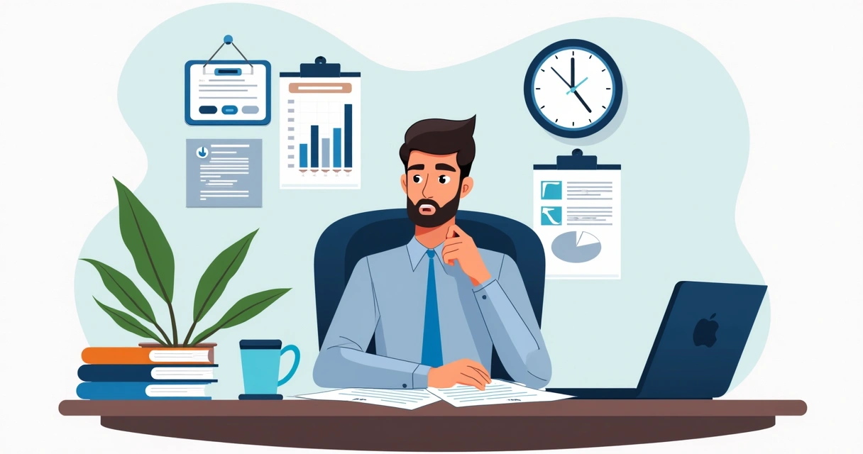 Empresário analisando planilhas de dívidas na mesa de escritório 