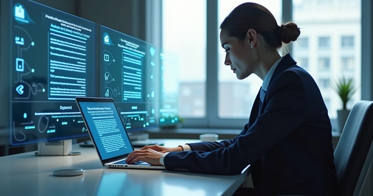 Advogado validando documentos sugeridos por IA no notebook 