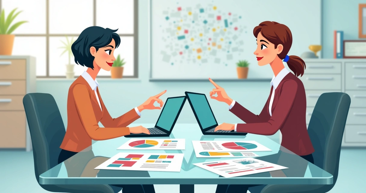 Empresária analisando gráficos de desempenho junto com consultor financeiro 