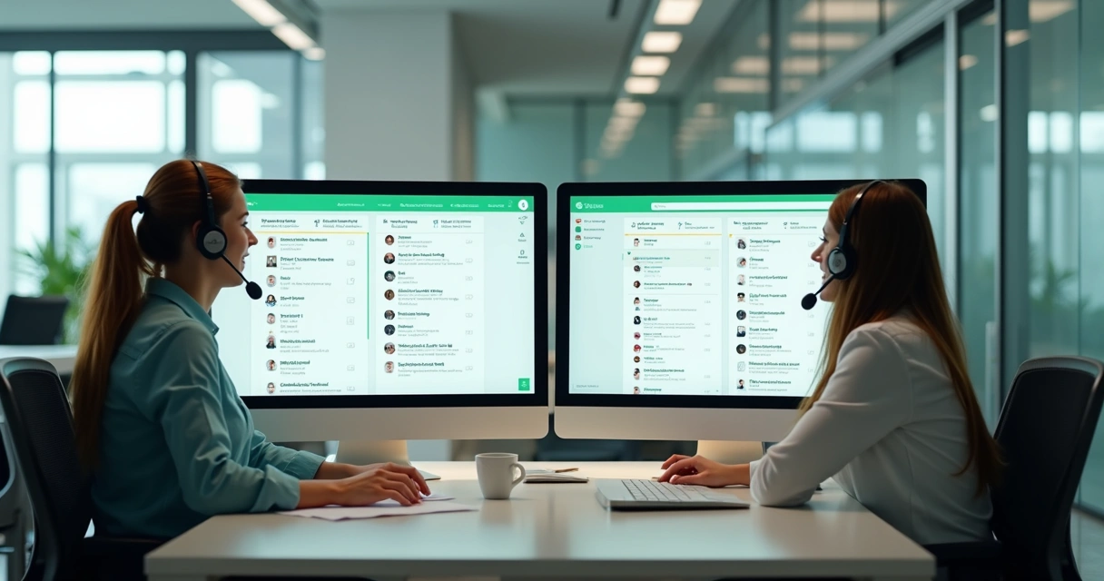 Equipe analisando documentos digitais em painel de atendimento 
