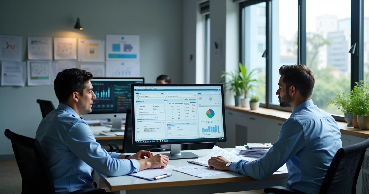 Análise de documentos fiscais em escritório 