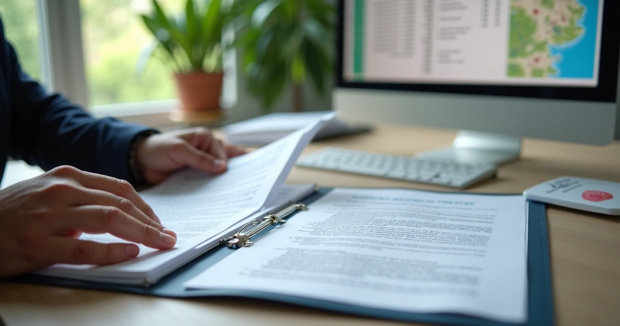 Profissional analisando documentos de regularização de imóvel 
