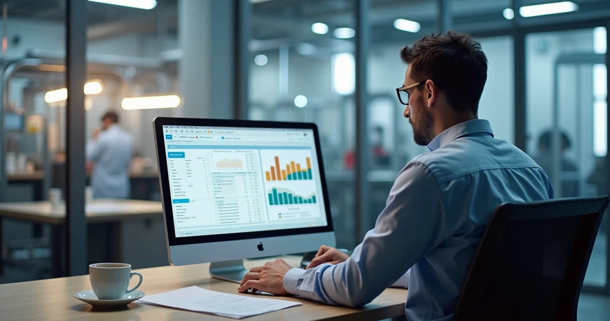 Gestor analisa documentos digitais em fábrica de alimentos 