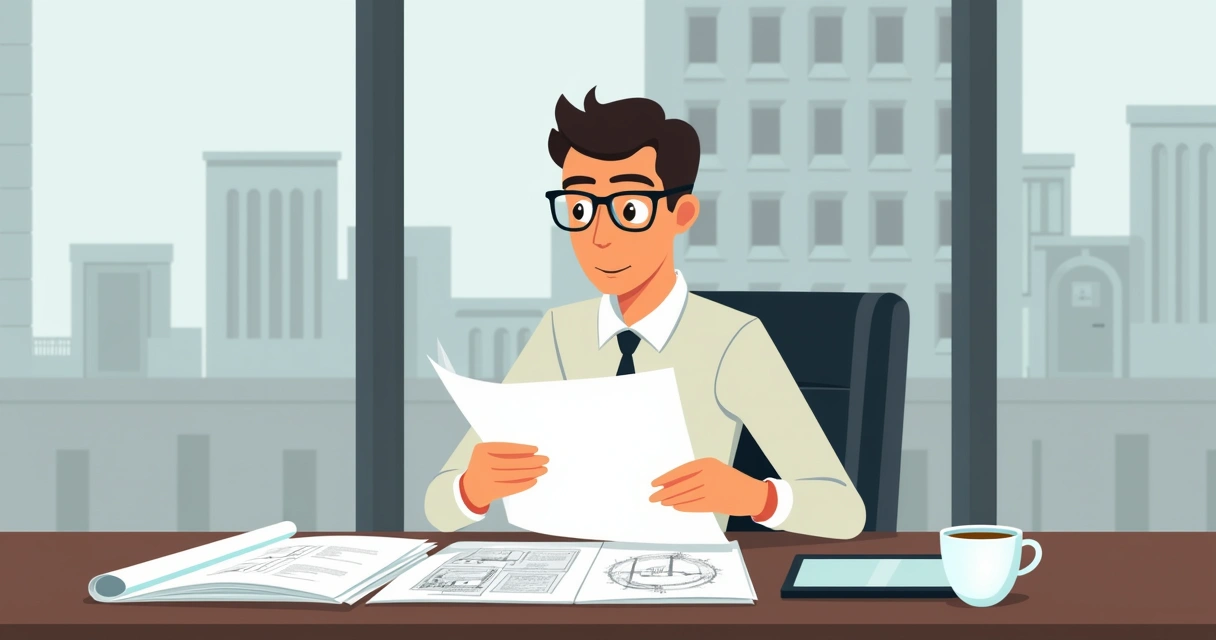 Arquiteto analisando documentos de autovistoria predial 