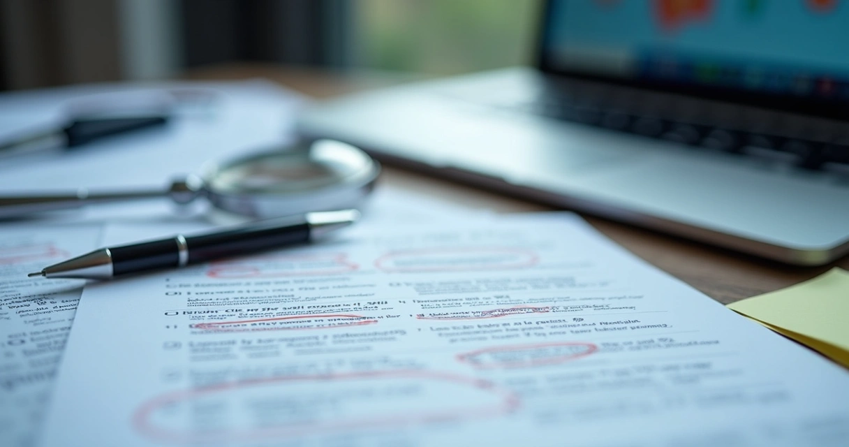 Documentos periciais e anotações sobre uma mesa 