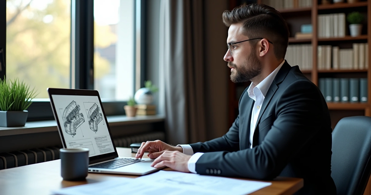 Pessoa analisando documentos periciais na mesa 