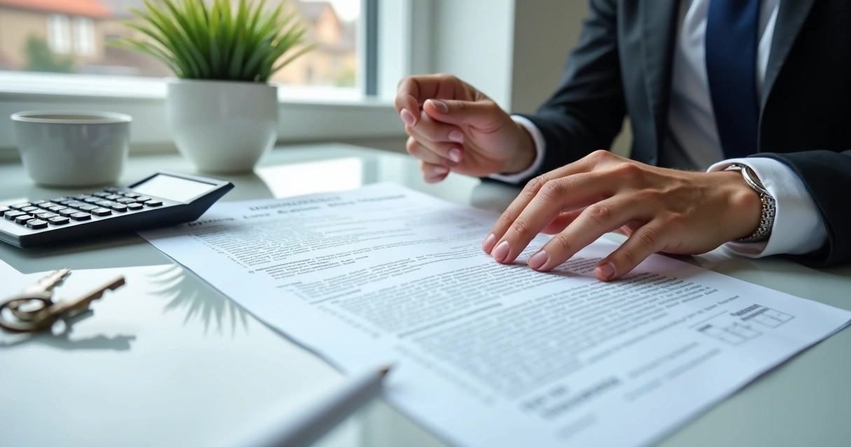 Pessoa analisando documentos de locação e apólice de seguro. 