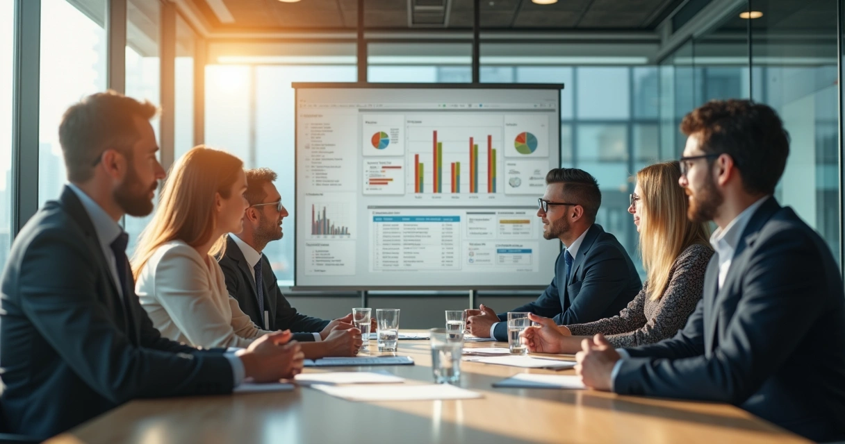 Equipe revisando resultados de propostas comerciais