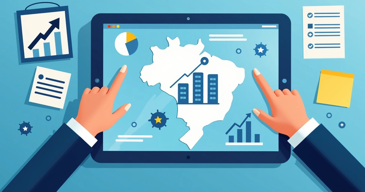 Painel digital com gráficos eleitorais e mapa do Brasil