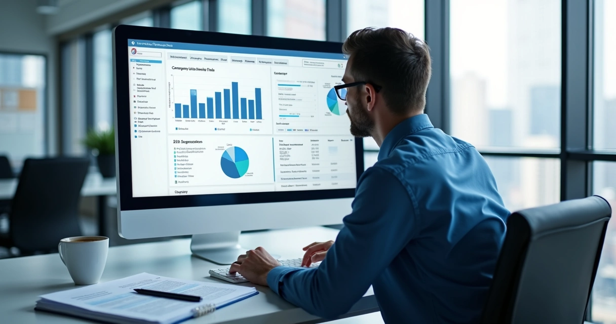 Analista avaliando dados de empresa nova em dashboard 