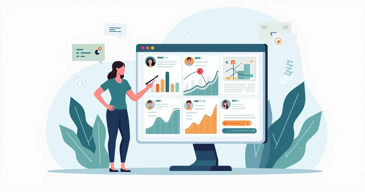 Gestor de marketing analisando gráficos de engajamento de influenciadores na tela 