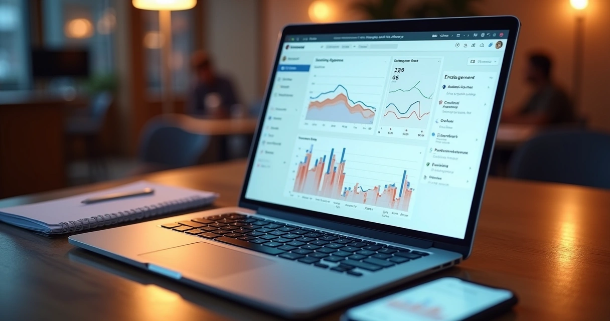 Gráfico em notebook mostrando aumento de engajamento no Instagram 