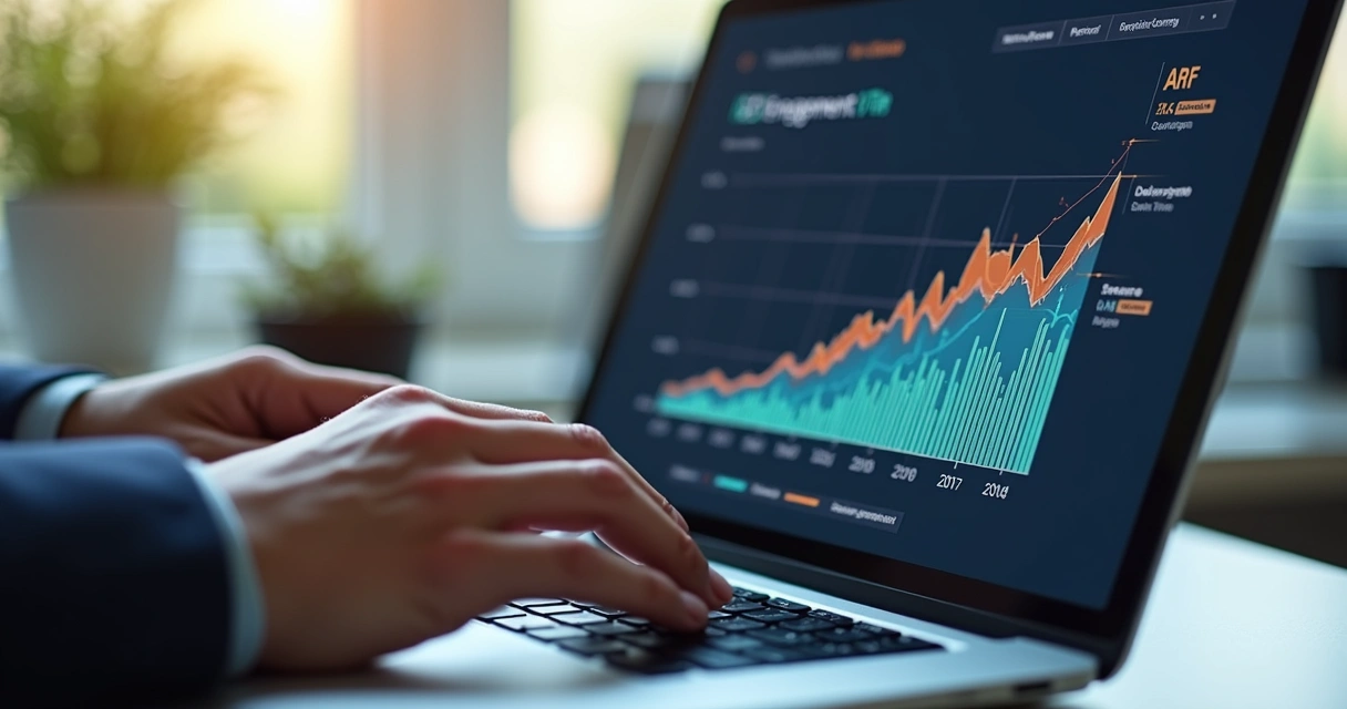 Pessoa analisando gráfico de engajamento em proposta digital 