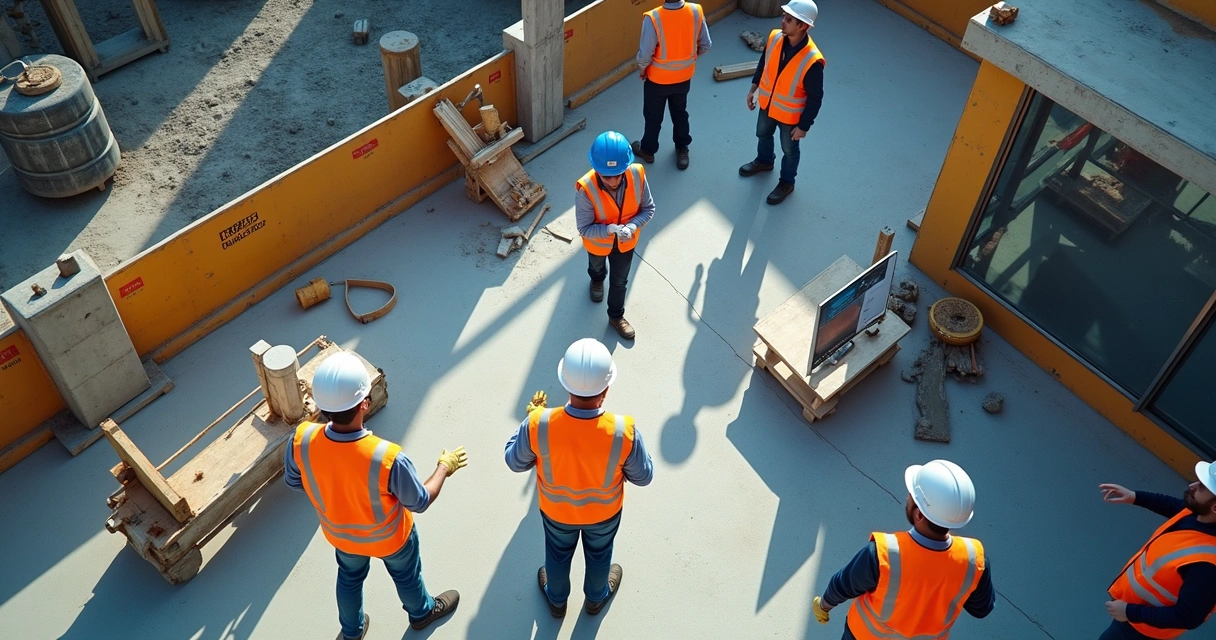 Tela de sistema analisando trabalhadores em canteiro de obras com detecção automática de EPIs