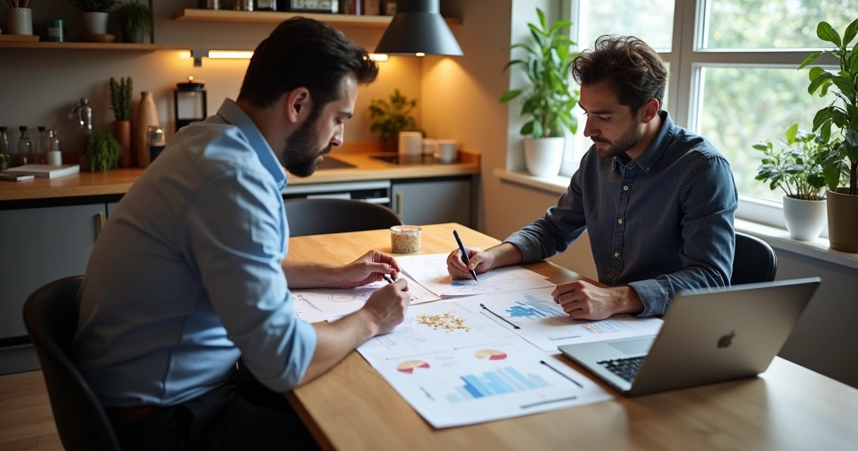 Equipe analisa planilha de resultados em reunião colaborativa 
